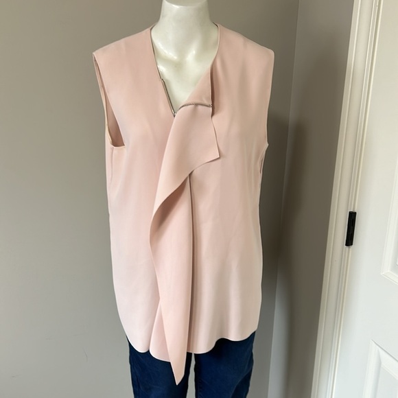 VINCE Zip Neck Draped Shell in New Buff REVOLVE Light Pink Sleeveless Sz L - Picture 2 of 10